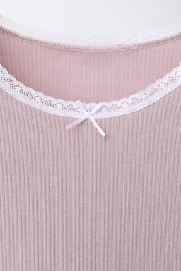 AGES 6-14 / 2-PACK OF RIBBED LACE-TRIMMED T-SHIRTS