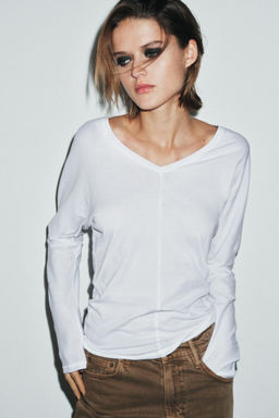 COTTON V-NECK T-SHIRT - Zara фото 15
