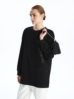 Bisiklet Yaka Pul ??lemeli Oversize Kad?n Sweatshirt Tunik