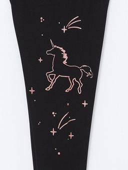 Beli Lastikli Bask?l? K?z ?ocuk Uzun Tayt