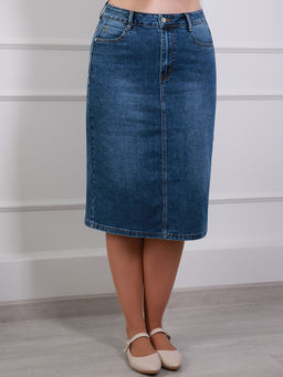 Юбка джинсовая миди прямая для полных - Almond фото 7