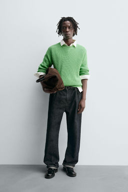 COTTON-CASHMERE TEXTURED SWEATER