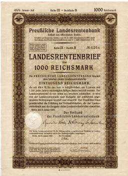Облигация 4,5% 1000 рейхсмарок 1937 года Германия