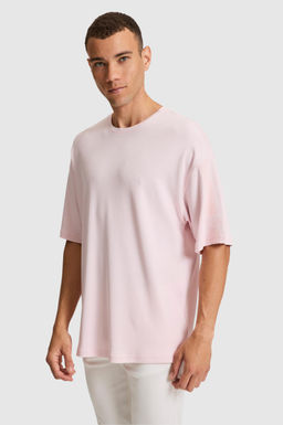 Erkek A__k Pembe Comfort Fit Bisiklet Yaka Ti__rt