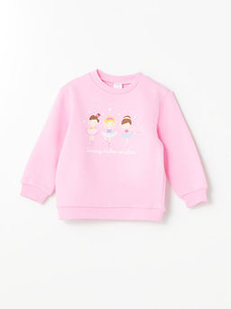 Bisiklet Yaka Bask?l? K?z Bebek Sweatshirt