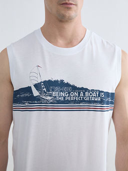 Bisiklet Yaka Bask?l? Erkek Kolsuz Ti??rt