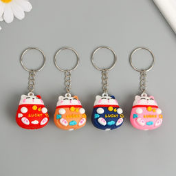 Цена за 12 шт. Брелок для ключей на кольце «Котик удачи», резина, 4×3.3 см, МИКС