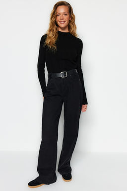 Siyah Dik Yaka Triko Kazak TWOAW24KZ00329