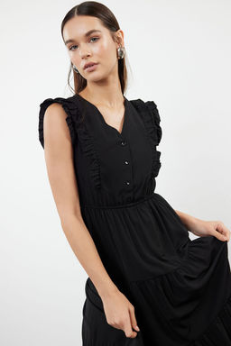 TRENDYOLMILLA Siyah Duz Midi Skater Form F?rf?r Detayl? Dokuma Elbise TWOSS24EL01073  фото 9