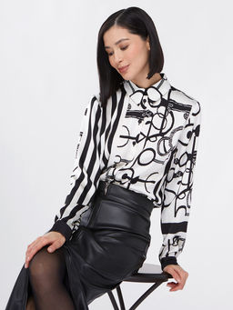 Блузка из атласной ткани OD-887-1 черно-белая - Tantino фото 16