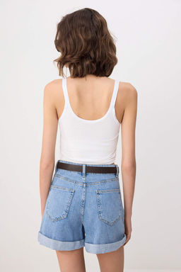 Mavi Kemer Detayl? Yuksek Bel City Boy Denim Sort TWOSS26SR00128 - Trendyolmilla фото 5