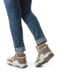 05-P83-2Z WHITE/BROWN Кроссовки женские зимние (натуральная и искусственная кожа, шерсть)