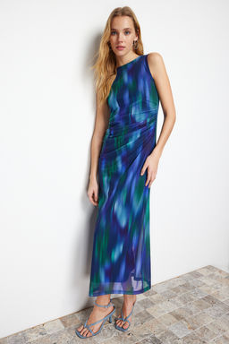 TRENDYOLMILLA Cok Renkli Buzgu/Drape Detayl? Desenli Vucuda Oturan Maxi Esnek Orme Kalem Elbise TWOSS24EL00078 фото 12