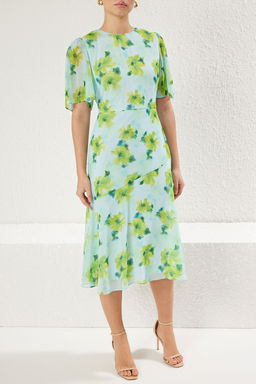 TRENDYOLMILLA Lila Cicek Desenli A Kesim Astarl? Midi Dokuma Elbise TWOSS20EL0908 фото 20