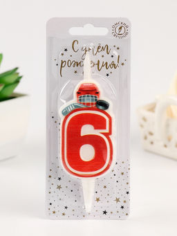 Цена за 2 шт. Свеча в торт «Хоккейная», цифра 6, красная