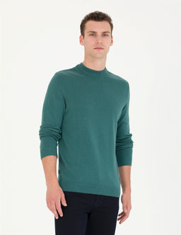 Ye_il Slim Fit Yar_m Bal_k__ Yaka Basic Triko Kazak