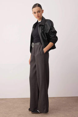 Gri Kemerli Wide Leg/Genis Paca Kal?n Kumas Pantolon TWOAW26PL00033 - Trendyolmilla фото 2