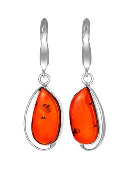 Небольшие изящные серьги из серебра с натуральным янтарем тёмно-коньячного цвета Лагуна