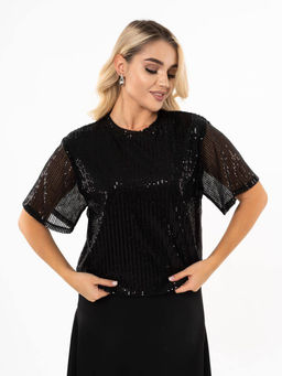 K13300 Футболка с пайетками ЧЕРНЫЙ