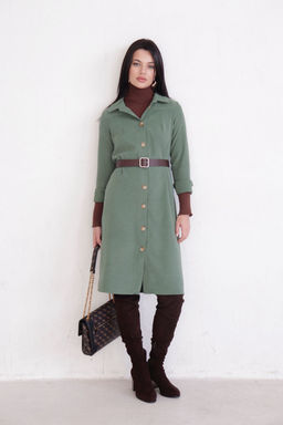 10896 Платье-рубашка из микровельвета папоротник - Martichelli фото 8