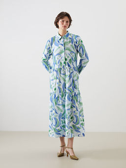 G?mlek Yaka Desenli A Kesim Elbise