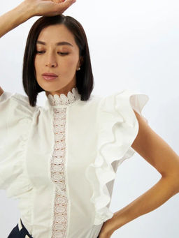 Блузка из хлопка с крыльями и кружевом OD-912-1 белый