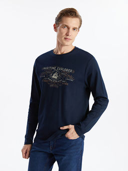 Bisiklet Yaka Uzun Kollu Bask?l? Erkek Sweatshirt