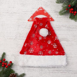 Колпак новогодний «Серебристые снежинки» 28×40 см, красный