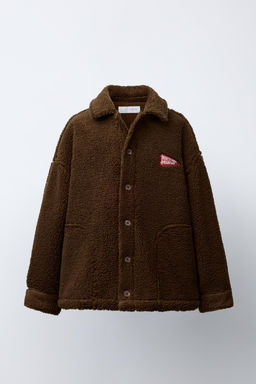 EMBROIDERED FAUX SHEARLING OVERSHIRT