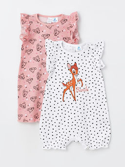 Bisiklet Yaka K?sa Kollu Bambi Bask?l? K?z Bebek Tulum 2li