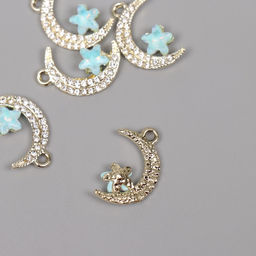 Цена за 5 шт. Декор для творчества металл, стразы «Месяц с звездой», золото, 2.3×1.4×0.5 см