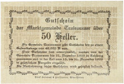 Банкнота 50 геллеров 1920 года Австрия  город Трайсмауэр (Нотгельд)