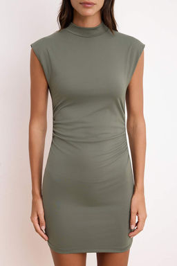 Mint Duz Bodycon Bisiklet Yaka Kolsuz Buzgulu Mini Esnek Orme Elbise TWOSS26EL00239