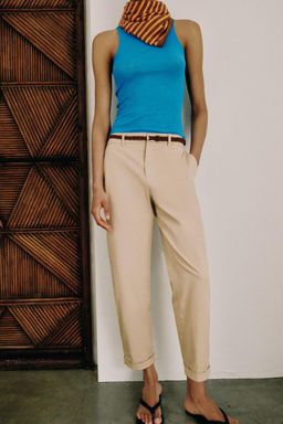 PANTAL?N CHINO CINTUR?N TRENZADO / Camel claro - Zara фото 2