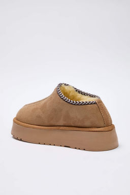 Kum Rengi Nak?s Detayl? Ici Kurklu Kal?n Taban Kad?n Bilekte Terlik Bot TAKAW26BO00003