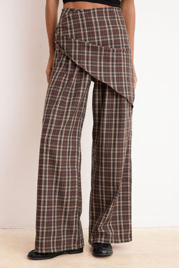 Cok Renkli Fularl? Ekoseli Genis Paca Pantolon TWOSS26PL00140