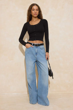 Siyah Fitted/Vucuda Oturan Havuz Yaka Dantel Detayl? Fitilli Esnek Orme Bluz TWOSS26BZ00070 - Trendyolmilla фото 2