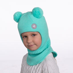 Шлем трехслойный с двумя ниточными помпонами в цвет и светоотражающим шевроном "Единорог" (круглый) (полушерсть). Цвет: мятный