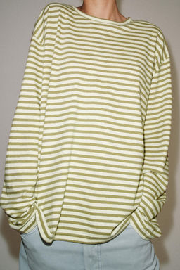 CAMISETA RAYAS ALGOD?N Y LINO / Beige / Tostado