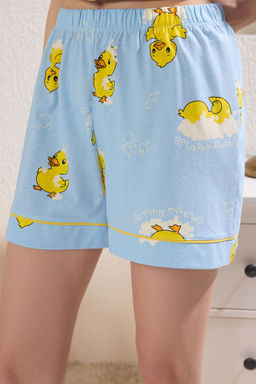 Trendyolmilla Mavi %100 Pamuklu Ordek Desenli Biyeli Sortlu Orme Pijama Tak?m? THMSS25PT00300  фото 11