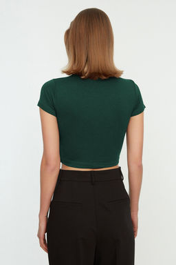 Trendyolmilla Siyah Fitted/Vucuda Oturan Kruvaze Yaka Crop Viskoz Esnek Orme Bluz TWOSS22BZ0536  фото 23