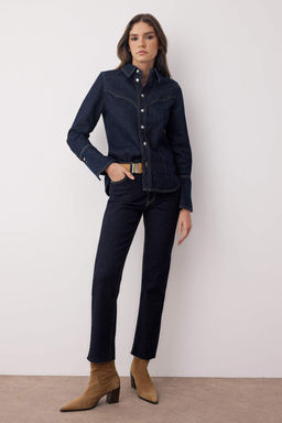 Koyu Mavi Yuksek Bel Comfort Esnek YENI Mom Jeans TWOAW26JE00026
