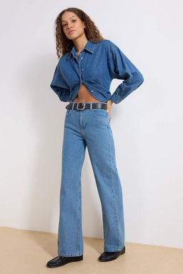 TRENDYOLMILLA Ac?k Mavi Yuksek Bel Wide Leg Jeans TWOSS23JE00068  фото 51