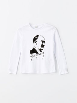 Bisiklet Yaka Atat?rk Bask?l? K?z ?ocuk Ti??rt