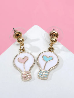 Серьги с эмалью «Лампочки» сердечки, цветные в золоте