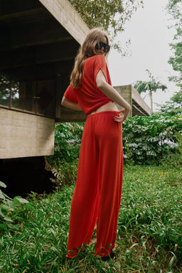PANTAL?N R?STICO WIDE LEG / Rojo - Zara фото 4