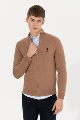 Мужской базовый трикотажный кардиган цвета Camel Melange Неожиданная скидка в корзине - U.s. polo assn фото 3