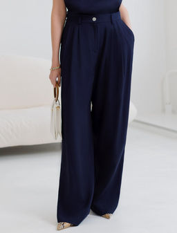 Брюки палаццо с защипами из плотного лиоцелла - Vilatte фото 2