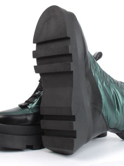 02-FAS16-3Z GREEN/BLACK Дутики женские (искусственная кожа, плащевая ткань, шерсть)