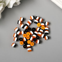 Бусины для творчества пластик "Цилиндр чёрно-рыжий-белый" набор 10 г, 0,6х0,55х0,55 см